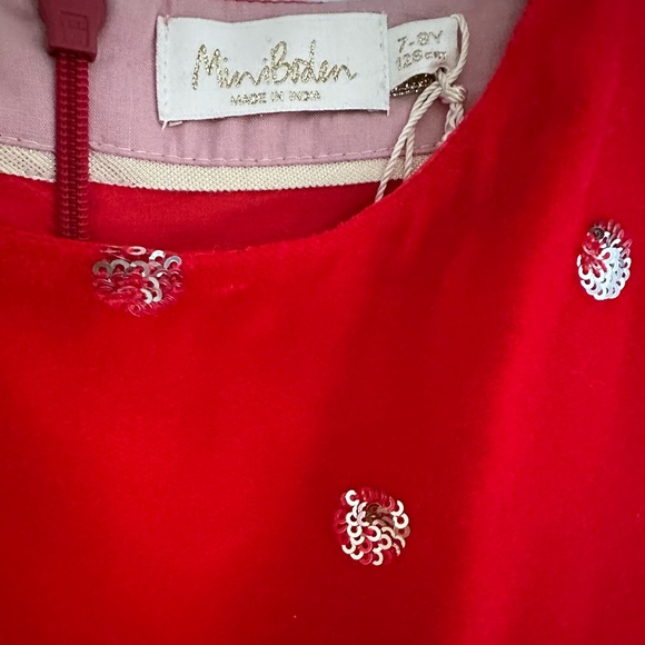 Mini Boden Gorgeous Red Velvet polka dot dress holiday 7-8 - Picture 2 of 6